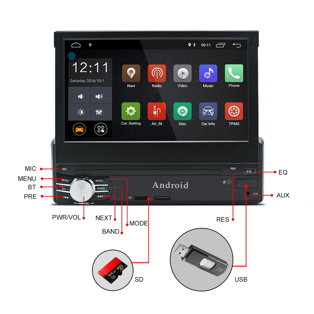 Новая версия 7 ''gps навигация 1 Din автомобильный Радио плеер Bluetooth Android 8 0 MP5
