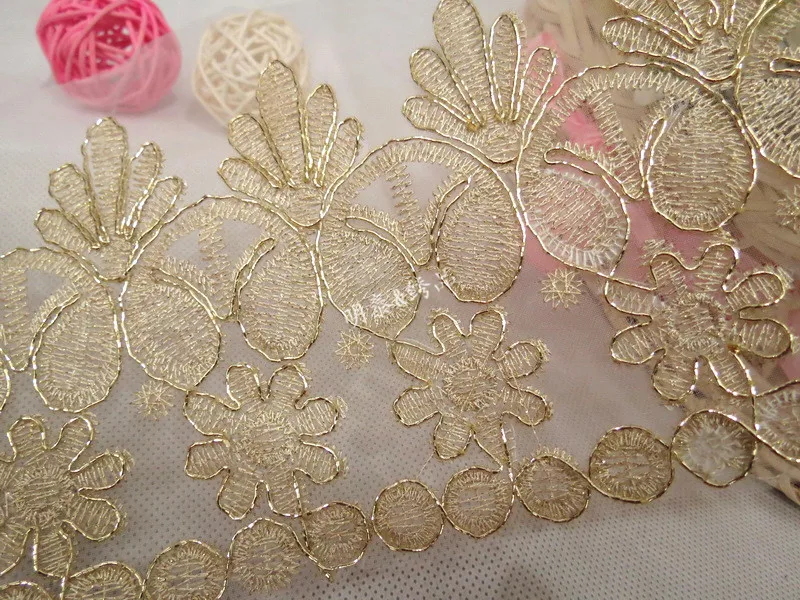 11 см широкая Золотая свадебная вуаль/кружевная лента для платья вышитая