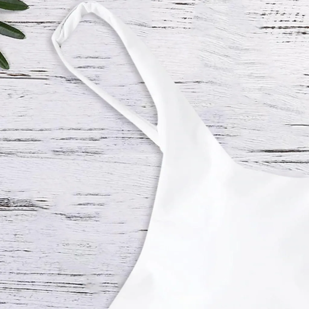 Летний женский купальник в полоску с принтом однотонный Белый Топ Раздельный два