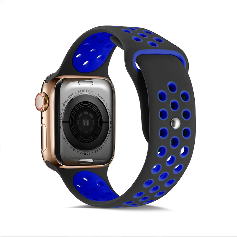 Силиконовый чехол для Apple, ремешки для часов для Apple Watch4/3/2/1 спортивные дышащие освежающий наручный ремешок для наручных часов Iwatch, ремешок серии 44/42/40/38 мм