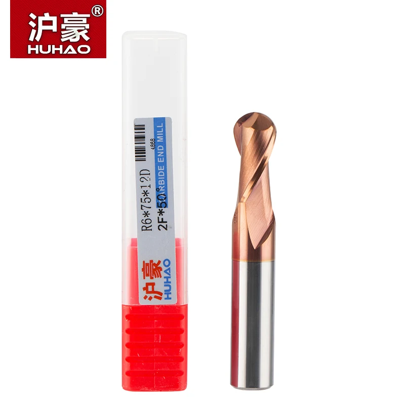 HUHAO 1pc HRC50 Tapered Ball Nose End Mill Tungsten Coated Head Cutter Steel R0.5 R6mm CNC Engraving Bit|cnc engraving bits|engraving bitsball nose |