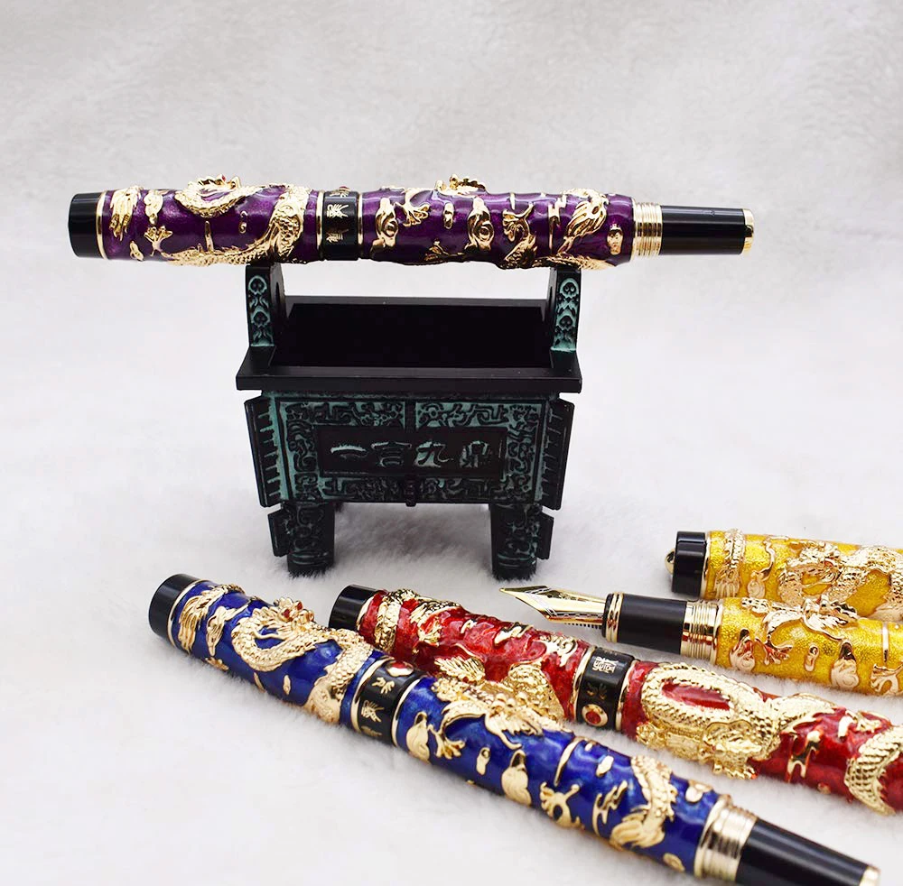 Jinhao потрясающая бронзовая металлическая авторучка держатель роликовая ручка Дисплей Стенд Карандаш Чехол ручка сумка 3D тиснение благородная коллекция подарок