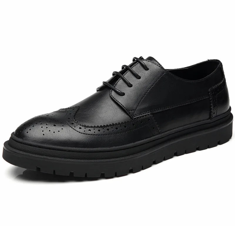 

2019 Fashion Men Brogue Shoes Oxfords Casual Men Business Shoes Leather Male Footwear Black KA1483