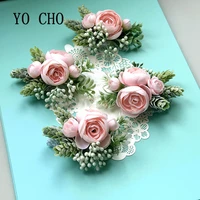 yo cho diy wrist flower silk ribbon tie ribbon bride corsage hand decorative wristband bracelet bridesmaid delicate pink rose