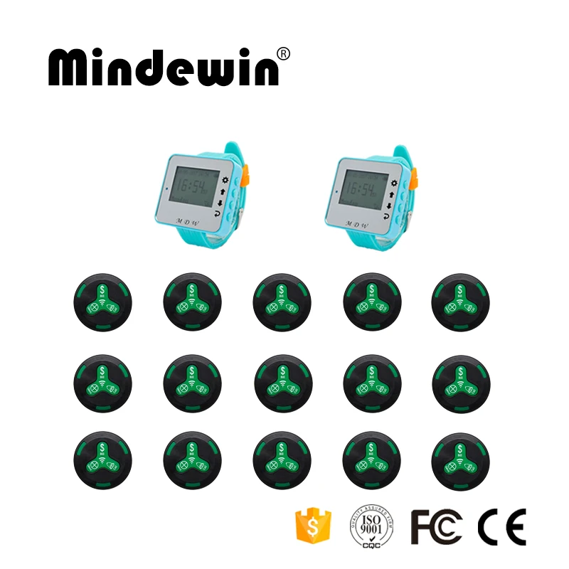Mindewin новый тип 15 шт Кнопка вызова + 2 светодиодный экран часы приемник пейджер