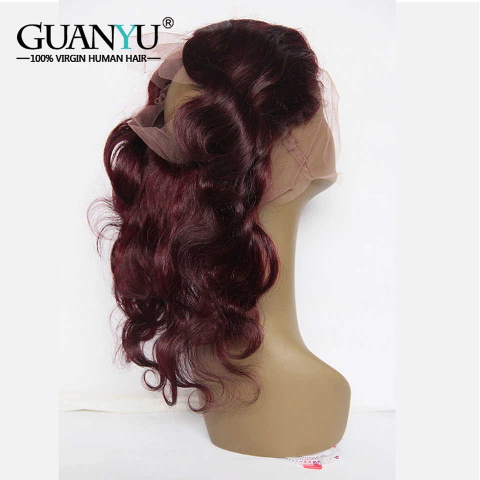 Guanyuhair 3 шт. бордовые волосы Связки с 360 фронтальным кружевом 99J плетение