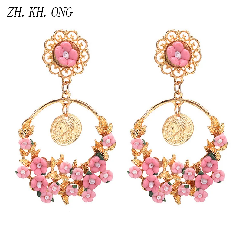 Ж. KH. онг мода Европы сельских Ретро свежий круглые цветы Длинные висячие серьги