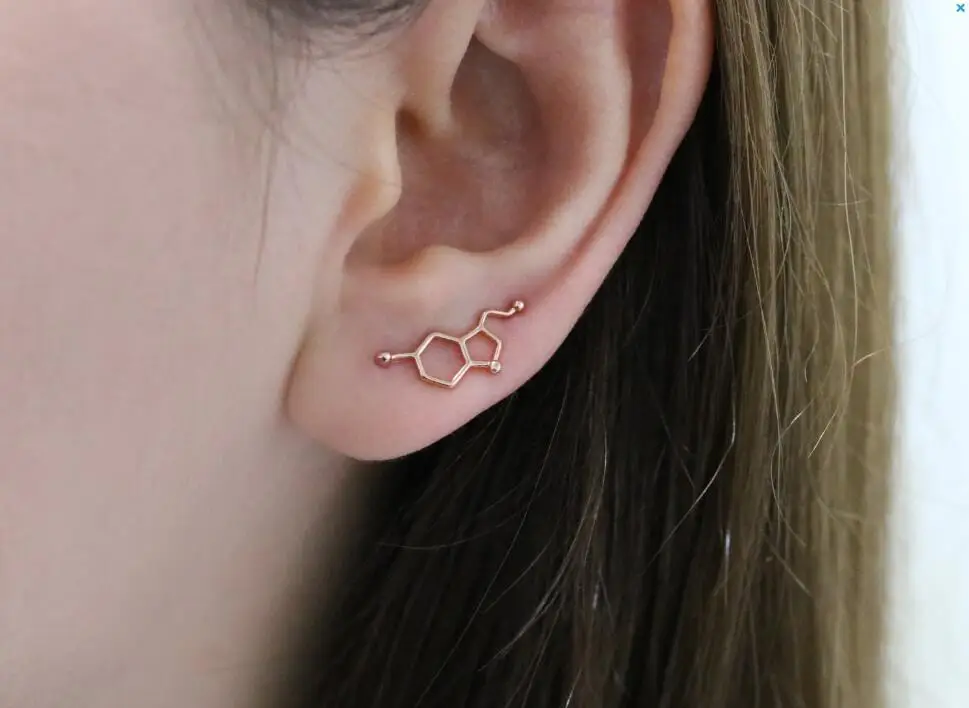 Покрытие из розового золота Yiustar Новая мода серотонина молекула Ear climbers для Для женщин серотонина молекула Структура Ear Crawler подарок для Обувь для девочек ED153 - Окраска металла: Покрытие из розового золота