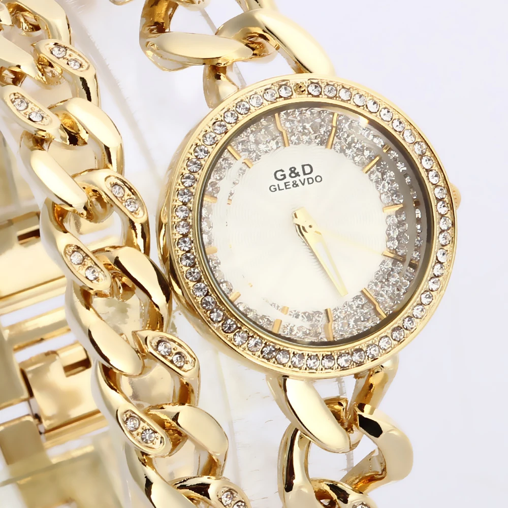 2018 G &amp D Золото роскошные женские часы-браслет часы Женские кварцевые наручные из