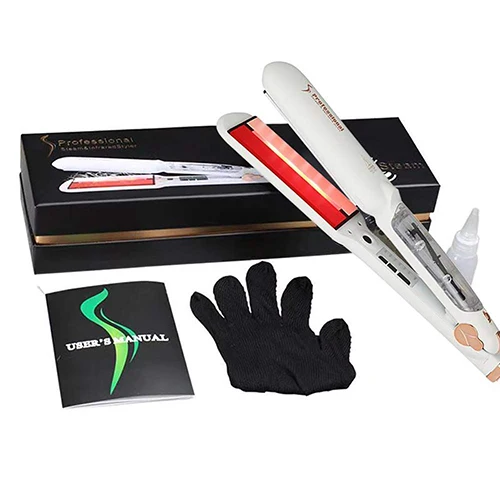 2 в 1 Инфракрасный паровой выпрямитель для волос Flat Iron с 2 дюйм(ов) широкий керамика нагревательная пластина и анион средства ухода за мотоциклом светодиодный дисплей - Цвет: Слоновая кость