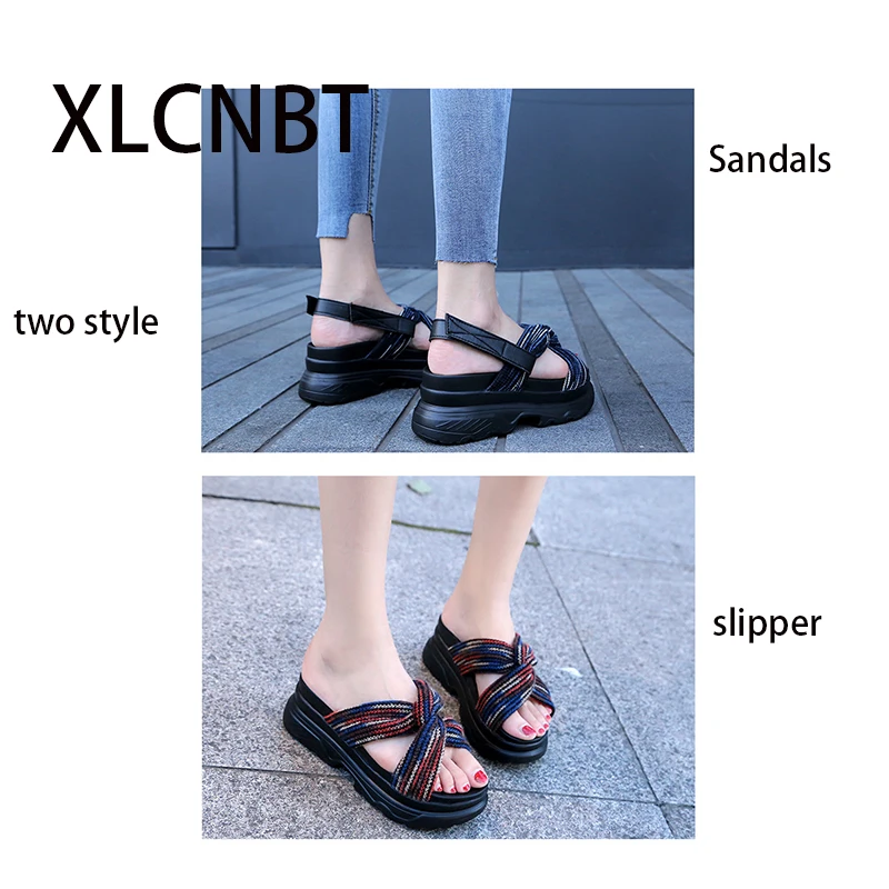 Босоножки на танкетке и платформе Новинка 2019 года женские шлепанцы Летняя обувь