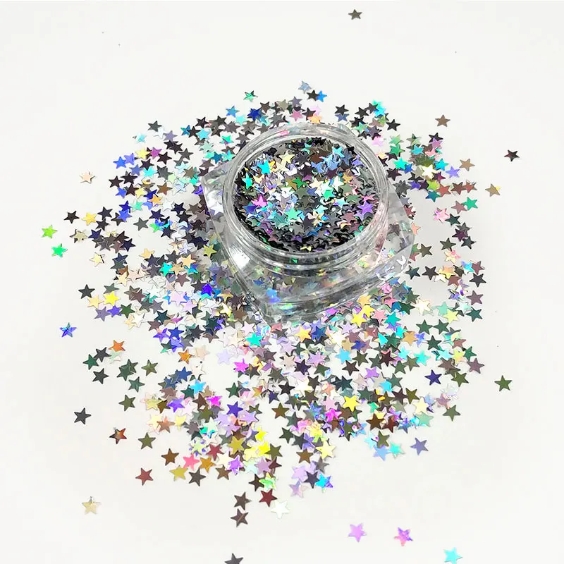 

Stars Shape Glitter, 3mm Holographic Laser Silver Flakes Big Size Best Effect for for Nail Polish Art Glitter Craft decorations