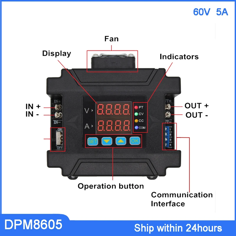 Понижающий источник питания DPM8605 60 в 5 А постоянный ток с цифровым дисплеем |