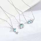 Ожерелье из голубого стекла в форме сердца девочки, планет, стеклянный кабошон, ожерелье с цепочкой до ключиц и звездой мечты, ювелирные изделия