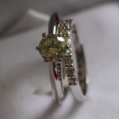 

Real Gold Two Rings in One Set Bonzer Design 3.21CT Diamond Rings Set Solid 14K White Gold Statement Anniversary Gift