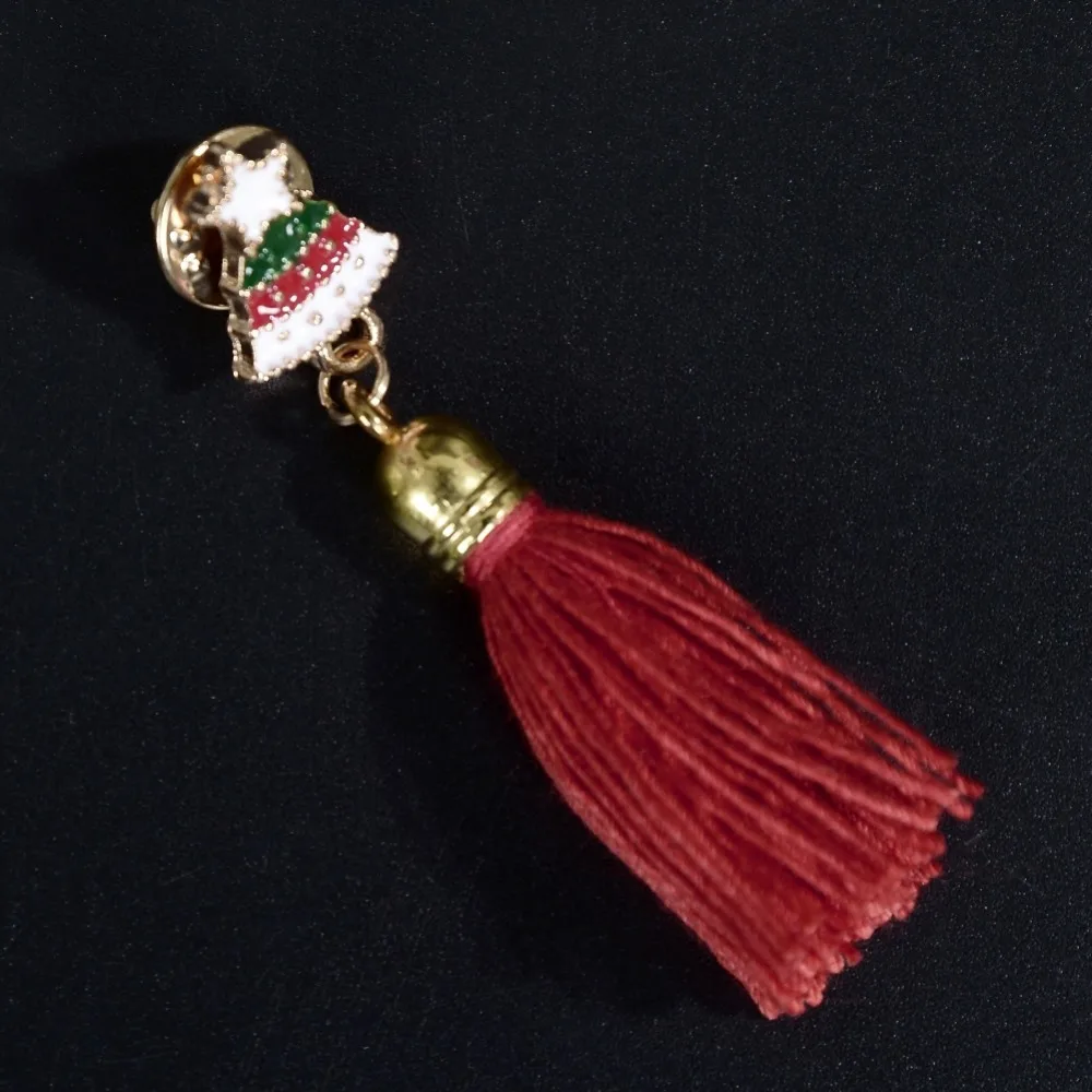 New Year Xmas Gift Christmas Hat Red Color Long Tassel Brooch Pin For Women Kid Holiday Party Jewelry Accessories | Украшения и