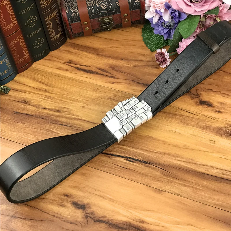 Металлический ремень с пряжками для мужчин, роскошный пояс Ceinture Homme из натуральной кожи, мужские ковбойские джинсы, мужской ремень Riem Wide MBT0590
