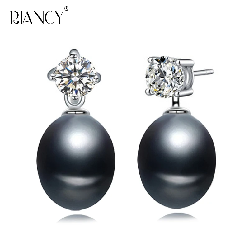 black pearl earring Простые серьги из натурального пресноводного жемчуга для женщин, черные, серые, жемчужные ювелирные изделия, вечерние, подарок - Цвет камня: black pearl earring