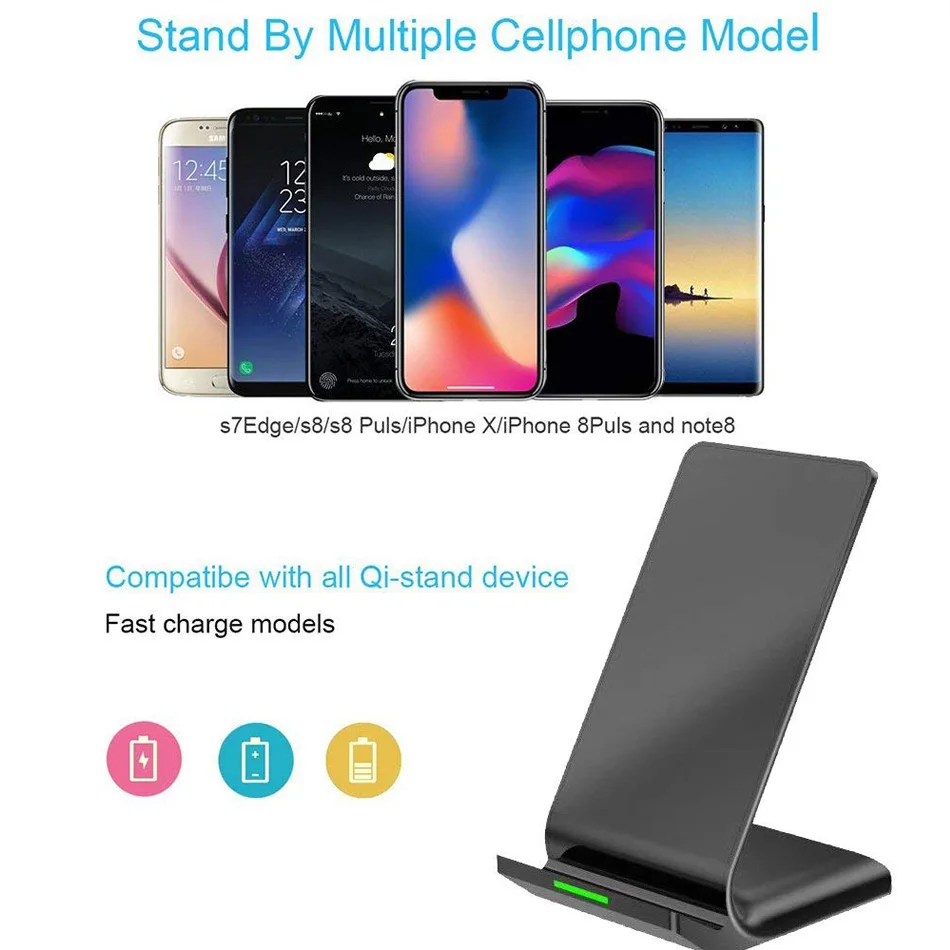 10 Вт Qi Беспроводное зарядное устройство для iPhone X/XS Max XR 8 Plus умное быстрое Samsung S8 S9