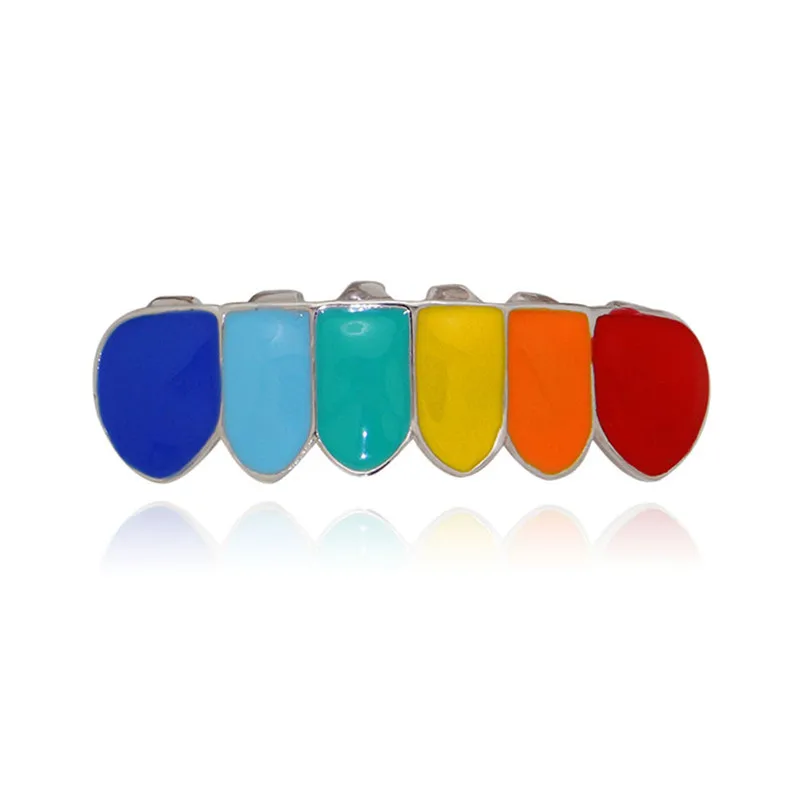 SILVER COLOR BOTTOM OMYFUN хип-хоп ЗУБЫ Grillz набор золото Цвет зубные решетки Rappers' модный топ и низ эмали капы для зубов Радуга стоматологических грили - Окраска металла: SILVER COLOR BOTTOM