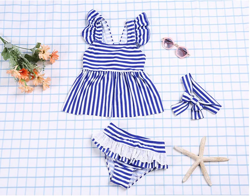 Новинка 2020 Детский милый купальник в полоску принцессы детский для девочек