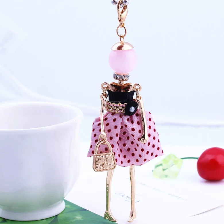 pink Милое платье в горошек, Кукольное ожерелье с подвеской, 7 цветов, Французский Париж, для девушек, длинная цепочка, массивное ожерелье, модные ювелирные аксессуары - Окраска металла: pink