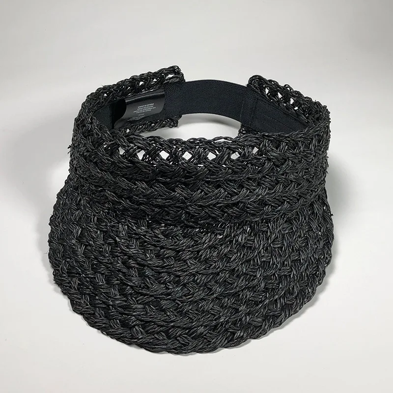 black Женская летняя уличная пляжная модная кепка шляпа от солнца шляпы от солнца для женщин Chapeau Femme пустая крыша соломенная тканая чистая ручная работа - Цвет: black