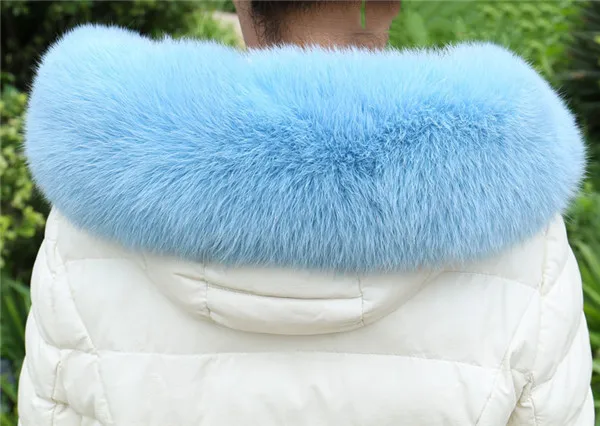 Light blue Женский воротник из натурального Лисьего меха, натуральный шарф из лисьего меха, зимнее теплое мужское пальто, меховой воротник, большой меховой капюшон, отделка - Цвет: Light blue