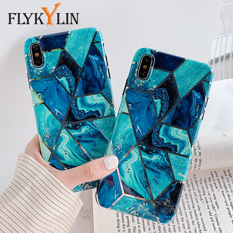 Чехол FLYKYLIN с синим мраморным покрытием для iphone XS Max XR X чехол 8 Plus 7 6 S задняя крышка