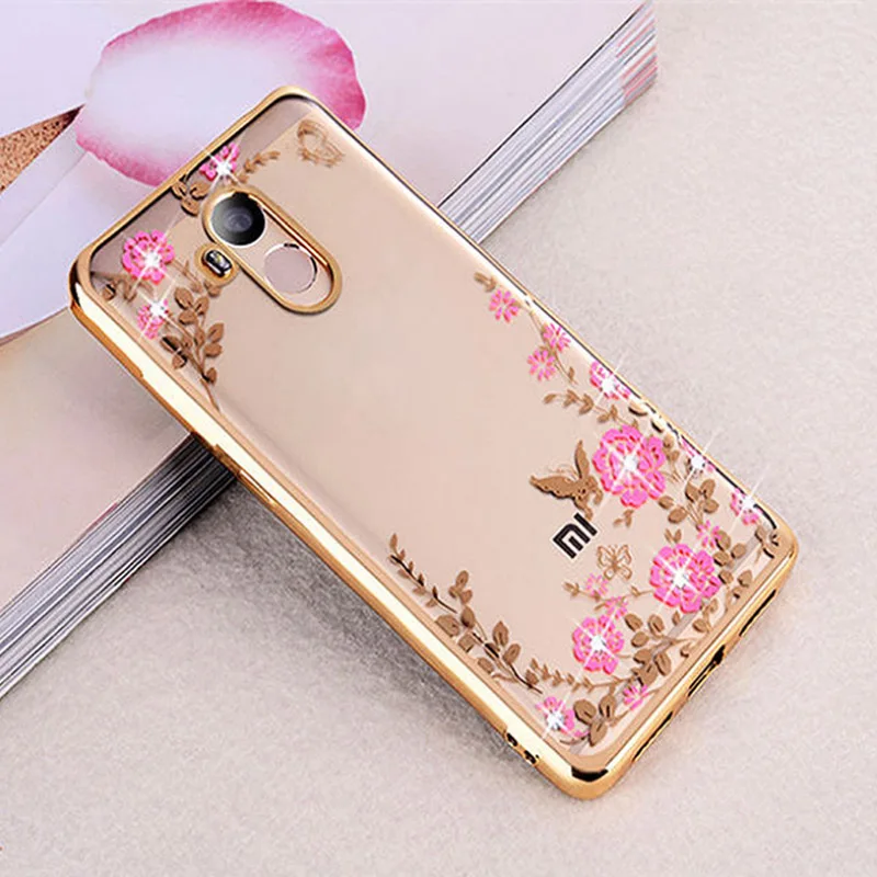 Цветок Прозрачный чехол со стразами мягкий чехол для xiao Mi 4i 5S 6 5X A1 Max Mix 2 Redmi Note 4X4X3 3S 4A 5A премьер-чехол из ТПУ силикона с Капа