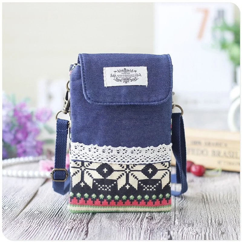 Джинсовые женские мини сумки Наплечные с цветочным рисунком в национальном