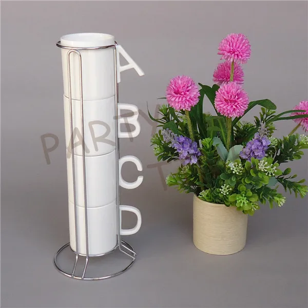 Керамическая кружка с буквами и металлической подставкой Набор чашек ABCD для кофе