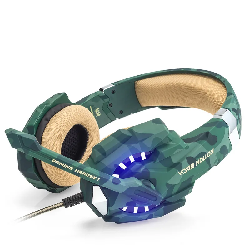 Игровые наушники KOTION G9600 с камуфляжной расцветкой и стереозвуком, игровая гарнитура Шум шумоподавления наушники с микрофоном светодиодный свет для PS4/PC/Xbox One/iPad - Цвет: Camouflage green