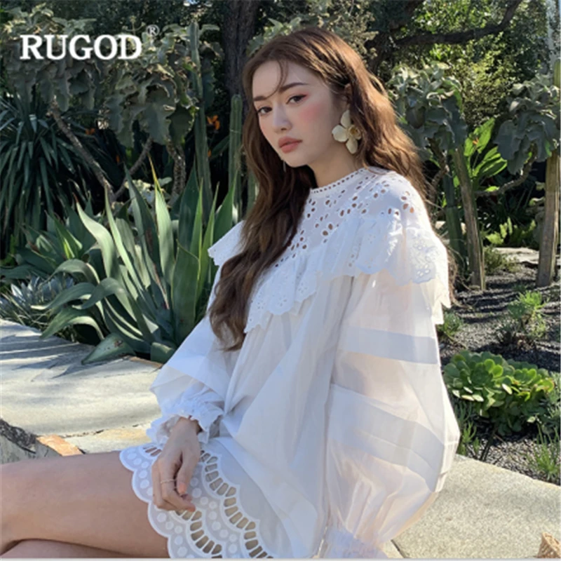 Женское платье RUGOD свободное кружевное мини-платье с круглым вырезом и