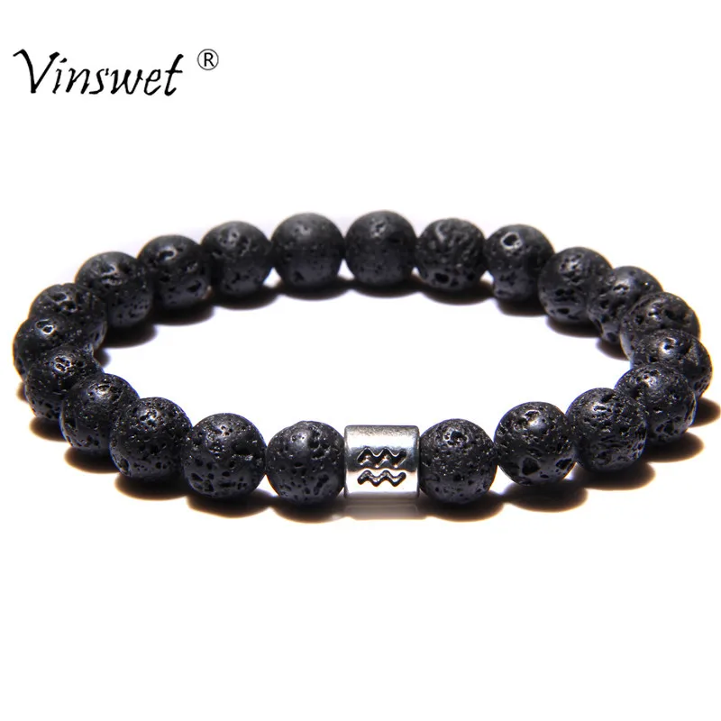 12 зодиака натуральный камень черная лава браслет для мужчин созвездие мм