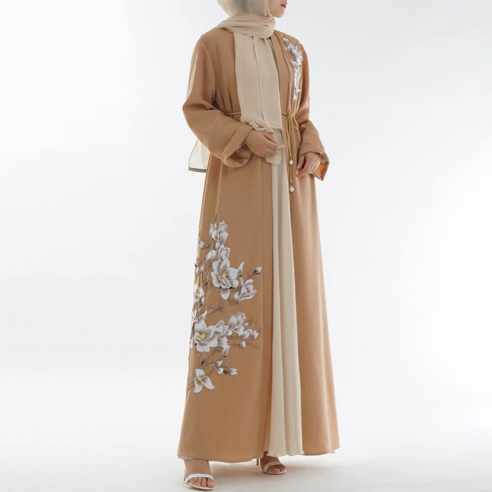 

Women's Muslim Dubai Loose Open Abaya Magnolia Embroidery Caftan Arab Women Fashion Dress Arabic Turkish Kaftan Female Clothing