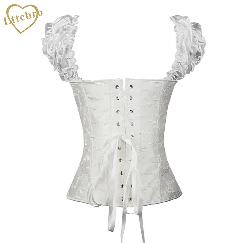 Черный корсет из парчи с рюшами на рукавах сексуальный женский вышитый полностью