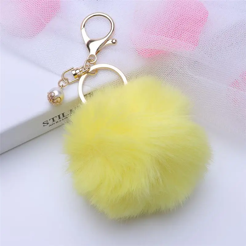 Solid Color Fluffy Ball Pom Key Ring Charms Pendant for Handbag Keychain Car (Yellow) | Автомобили и мотоциклы