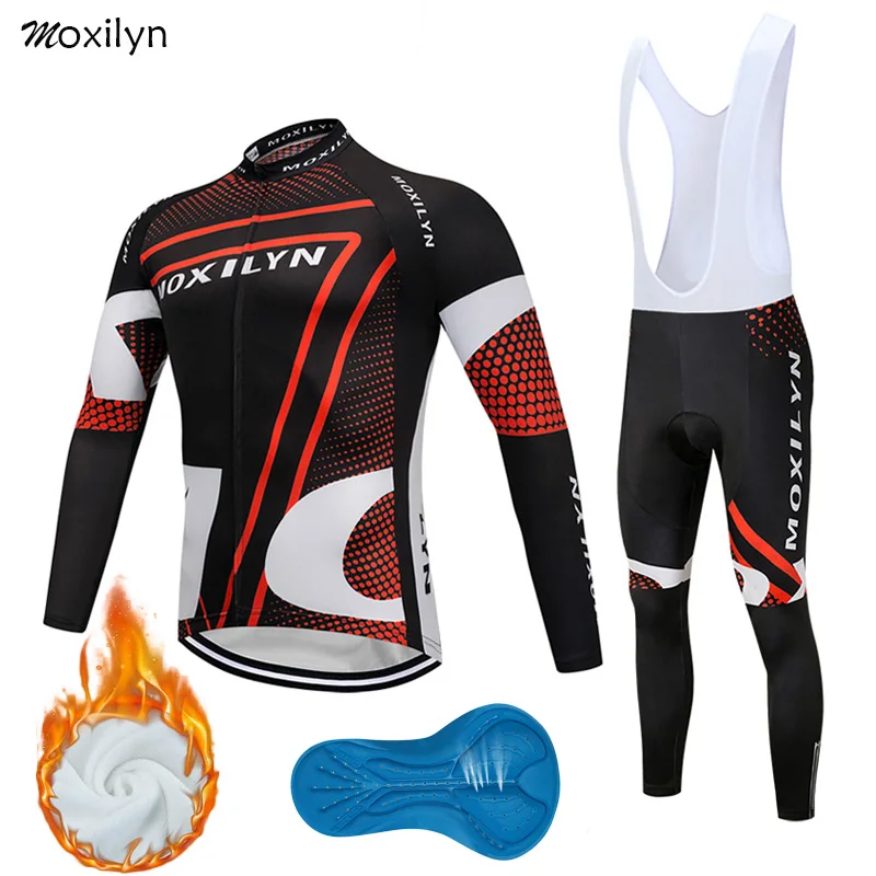 with fleece set 2 Moxilyn зимний термальный флисовый комплект для велоспорта Ropa Ciclismo Invierno Hombre Roupa Ciclismo велосипедная одежда красный костюм - Цвет: with fleece set 2