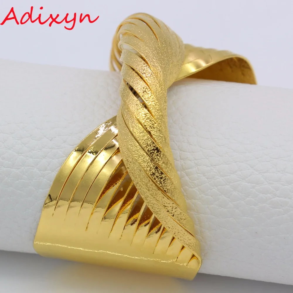 Adixyn Золотой скрученный браслет для женщин, золотой цвет и медный браслет, Дубай, Эфиопский широкий Свадебный Африканский арабский ювелирный браслет N01191