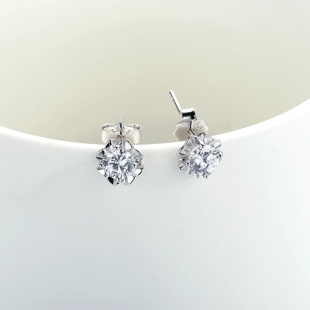 

AIDAILA 100% Sterling Silver Stud Earrings Flower Shape With Shiny AAA+ Cubic Zircon CZ Engagement Party Female Jewelry