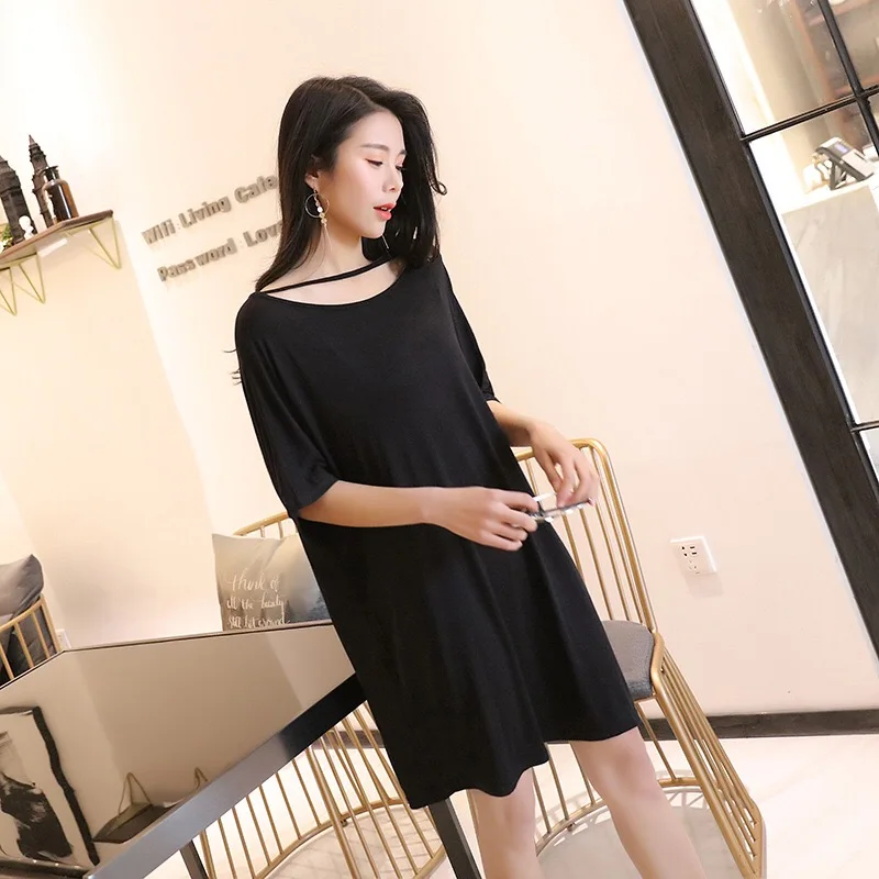 Летнее модальное платье для беременных свободное с одним плечом женщин футболка