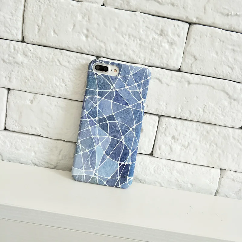 Luxury Marble Blue Geometric line Slim PC Hard phone Cases For iphone 8 case back covers for 6 6s 7 plus Fundas coque | Мобильные