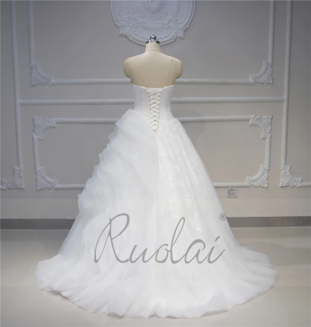 Elegant Wedding Dresses 2019 Sweetheart Ball Gown Tiered Lace Wedding Gown Sweep Train Bridal Dress Vestido de Novia RW21