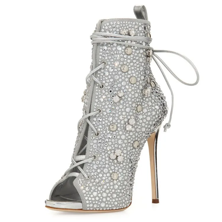 

Hot Spring Autumn Shoes Woman Peep Toe Cross-tied Ankle Boots High Thin Heels Sexy Boots Woman Plus Size Shoes Runway Boots