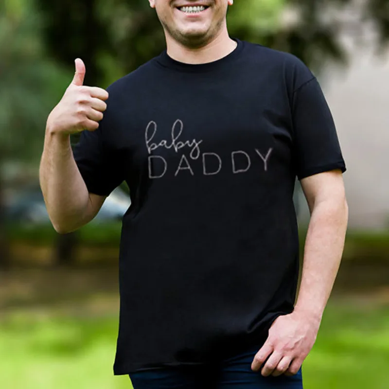 K407 модная одежда для папы и ребенка Мужская черная хлопковая Футболка с