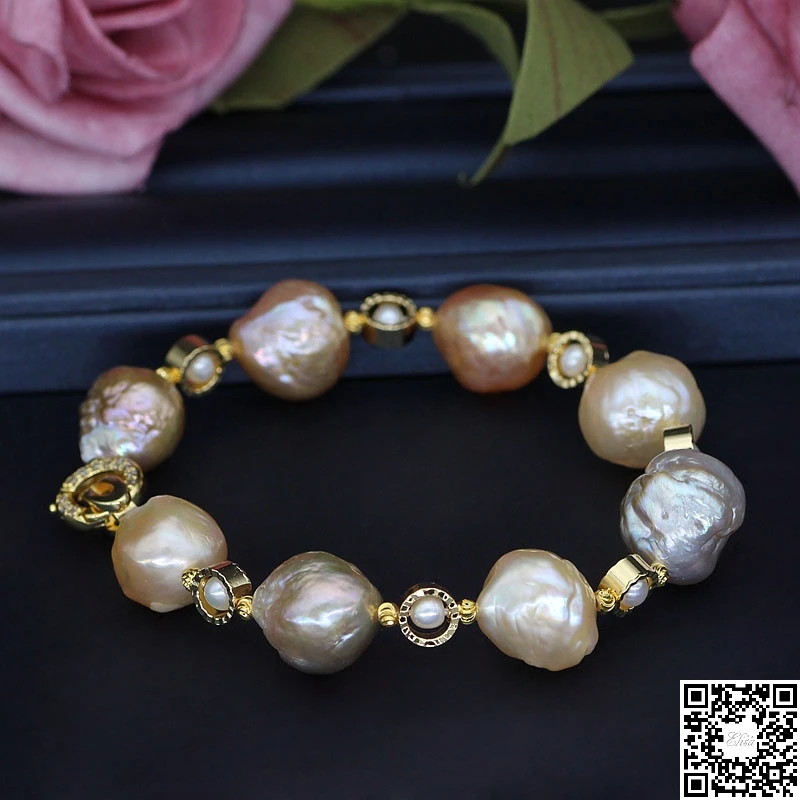 Натуральная Смешанная Кеши жемчуг браслет 11-13 мм БАРОККО Жемчуг Pulsera золотой цвет застежка Винтаж/элегантный настоящий жемчуг ювелирные изделия