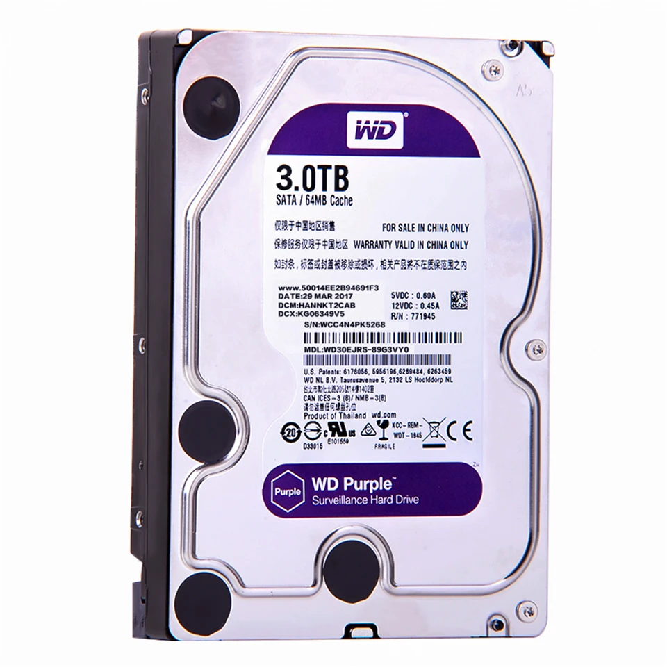 Жесткий диск Western Digital WD фиолетовый HDD 1 ТБ 2 ТБ 3 ТБ 4 ТБ SATA 6,0 ГБ/сек. 3," SSD жесткий диск для видеонаблюдения Камера AHD DVR IP NVR