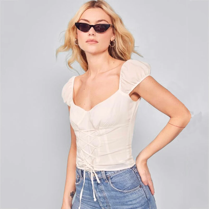 2019 женский топ с открытыми плечами кружевной дизайн спереди присборенная