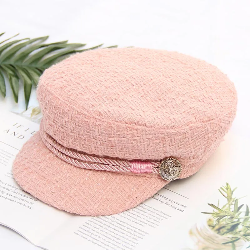 pink Модные зимние и осенние дамские шапки, женские шляпы, вельветовые кепки, Европейская и американская Ретро Плоская верхняя Повседневная восьмиугольная кепка - Цвет: pink